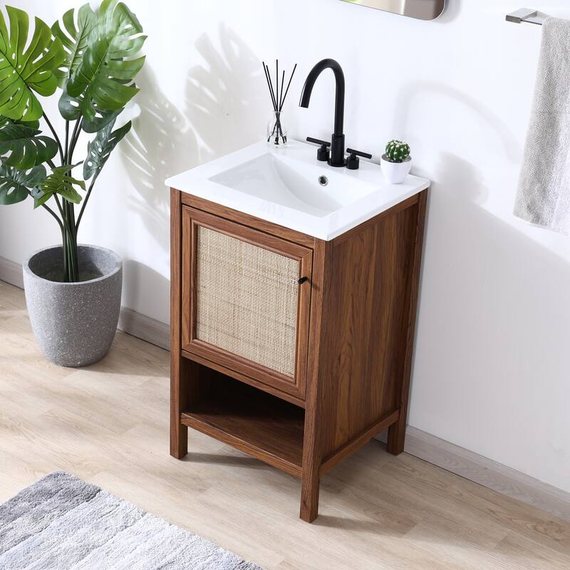 Jasper Rattan Modern Coastal 2-Shelf Bath Vanity Cabinet Only (Sink Basin Not Included), By JONATHAN Y