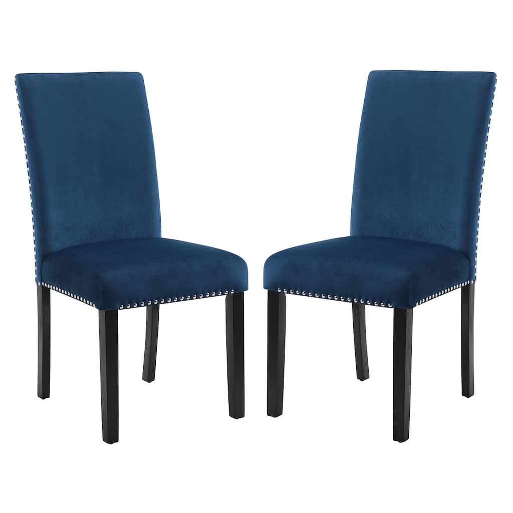 Simple Velvet Upholstered Dining Chair Leisure Chair with Nailhead Trim, Blue Side Chair Reception Chair with Wood Legs