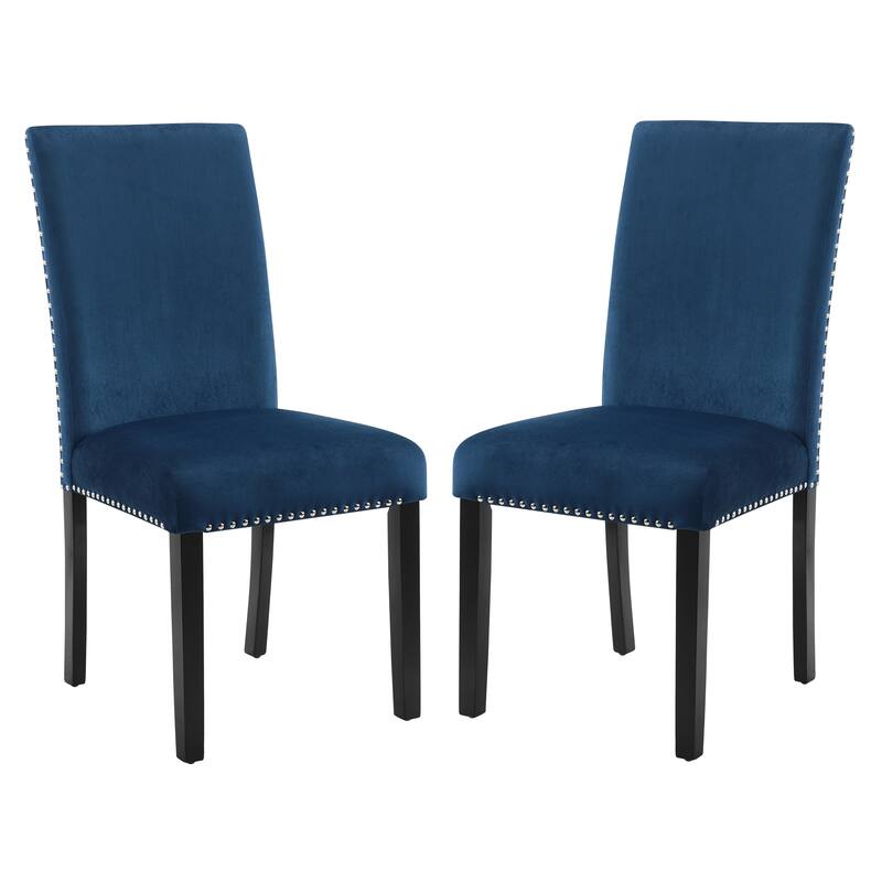 Simple Velvet Upholstered Dining Chair Leisure Chair with Nailhead Trim, Blue Side Chair Reception Chair with Wood Legs - Blue