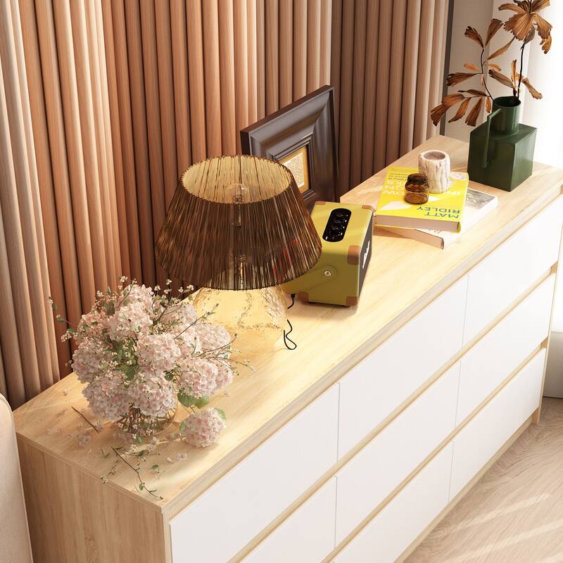 63" Modern 9-Drawer Dresser for Bedroom, Wide White Chest of Drawers, Large Storage Cabinet for Clothes Organization