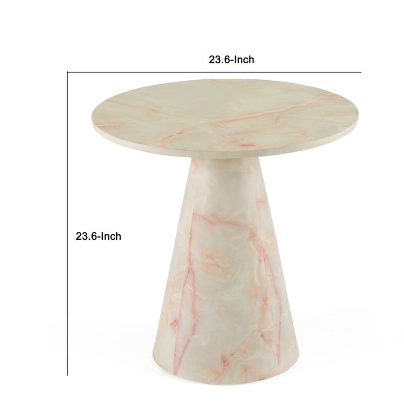 Cid Pany End Table, Modern Off-White Faux Marble, Round 24 Inch Top