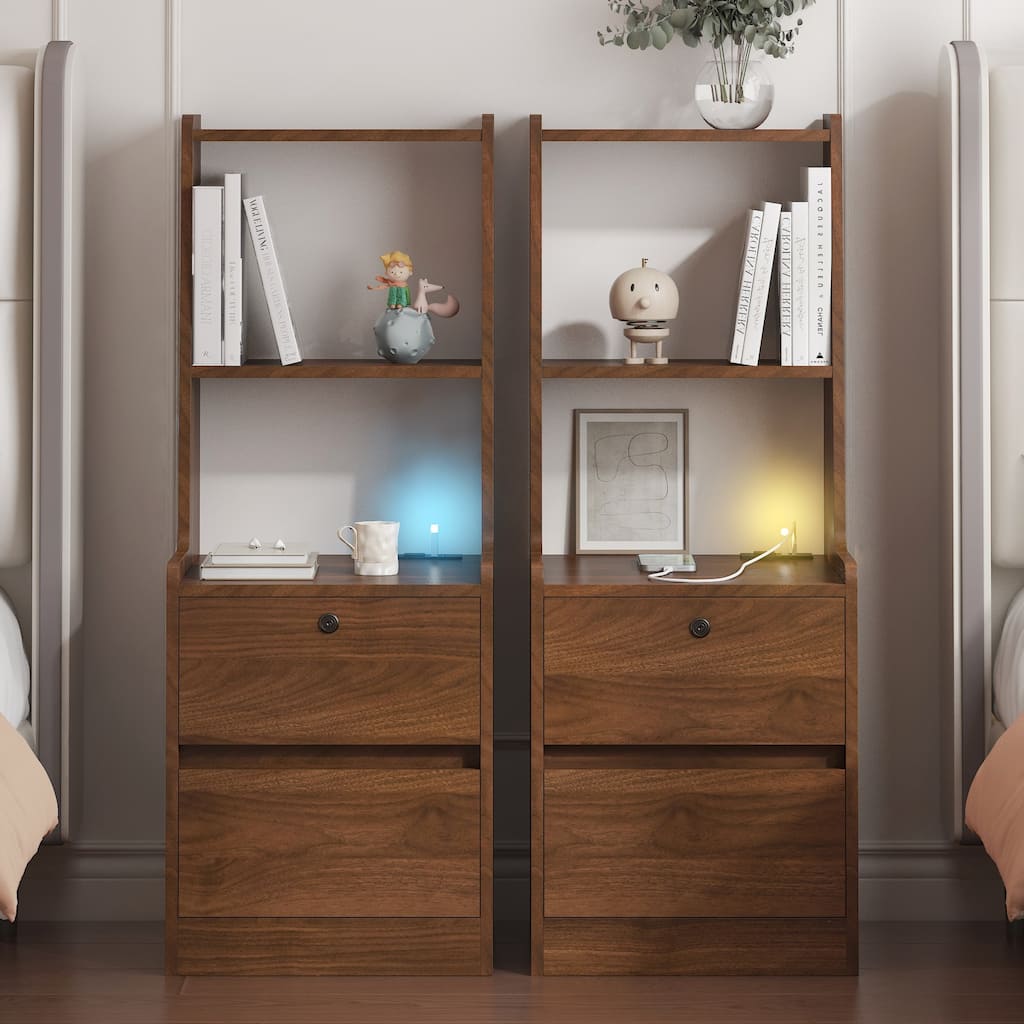 Nightstands Set of 2 with Charging Station for Bedroom