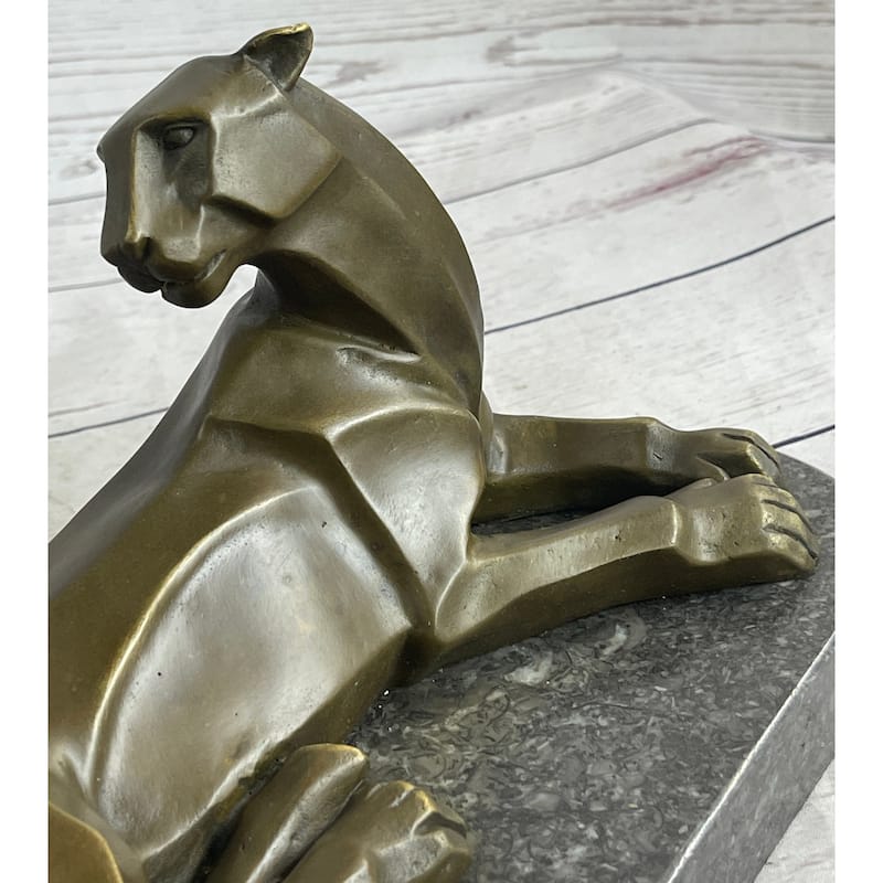 Handcrafted Henry Moore Mountain Lion Bronze Sculpture Marble Base Figurine