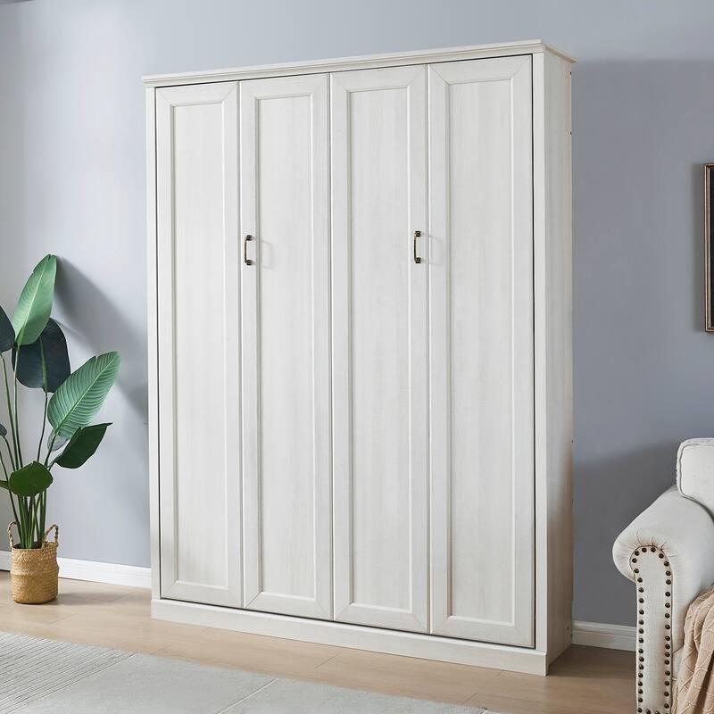 Half Self-Close and Open Murphy Bed with 2 Side Cabinet Storage Shelf