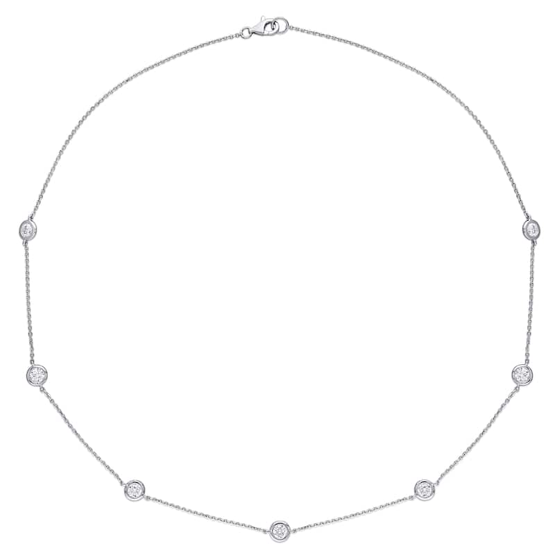 Miadora 14k White Gold 1 2/5ct TDW Diamond-by-the Yard Stationed Necklace