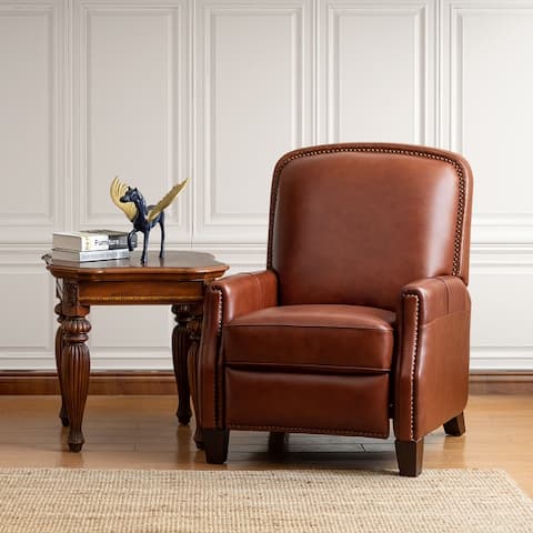 Gladis Modern Retro Genuine Leather Recliner with Nailhead Trim by HULALA HOME