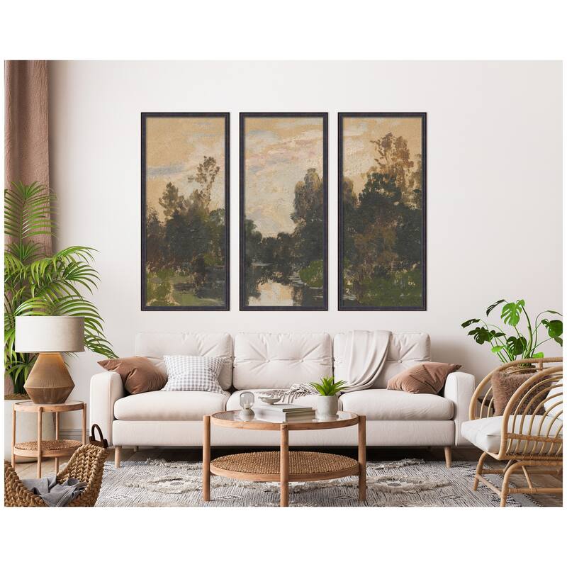 Kate and Laurel Landscape by the River Barycz Adolf Dressier 3 Piece Framed Wall Art Print Set by Nostalgia Prints