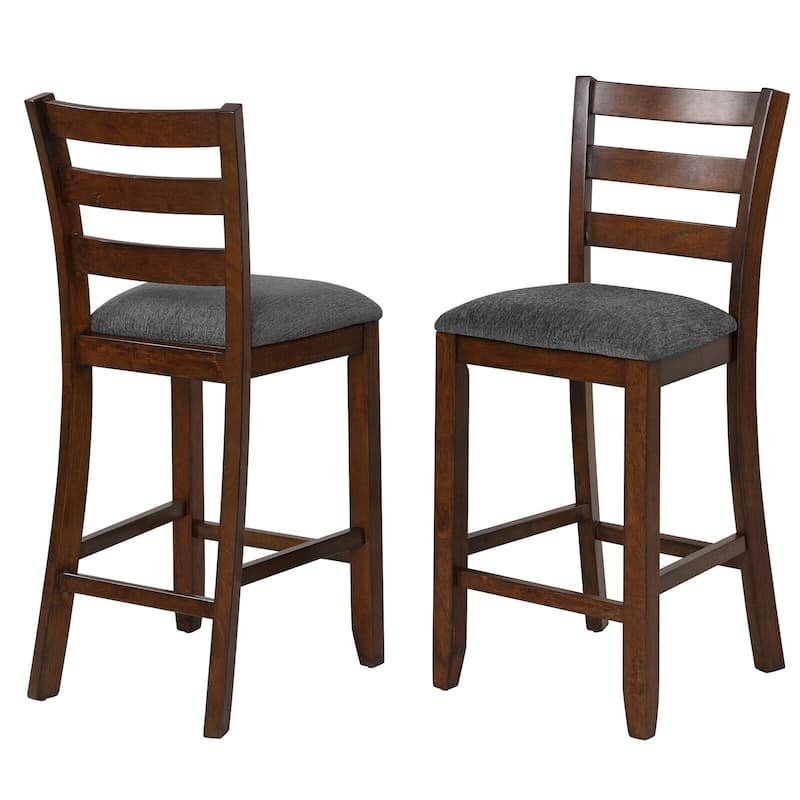 2Pcs Counter Height Chairs with Fabric Seat and Rubber Wood Legs - 17" x 18" x 39" (L x W x H)