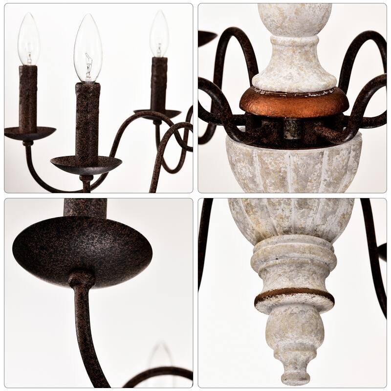 Retro 6-Light Candlestick Design Chandelier, Height Adjustable, for Dining Room, Kitchen, Living Room and Bedroom