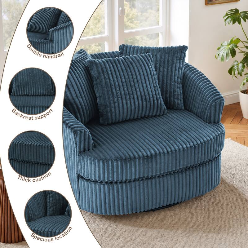 UIXE Oversize 43" Plush Corduroy Swivel Barrel Chair Comfy Accent Chair For Living Room