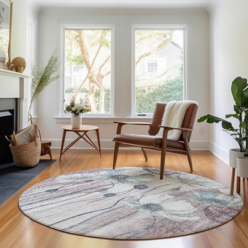 Premium Washable Super Soft Modern Floral Mayfield Rug - Teal - 8' x 8'