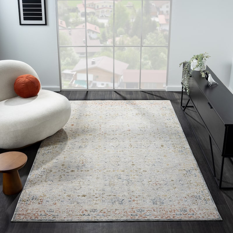 Sevita Light Gray/Blue Classic Traditional Indoor Area Rug