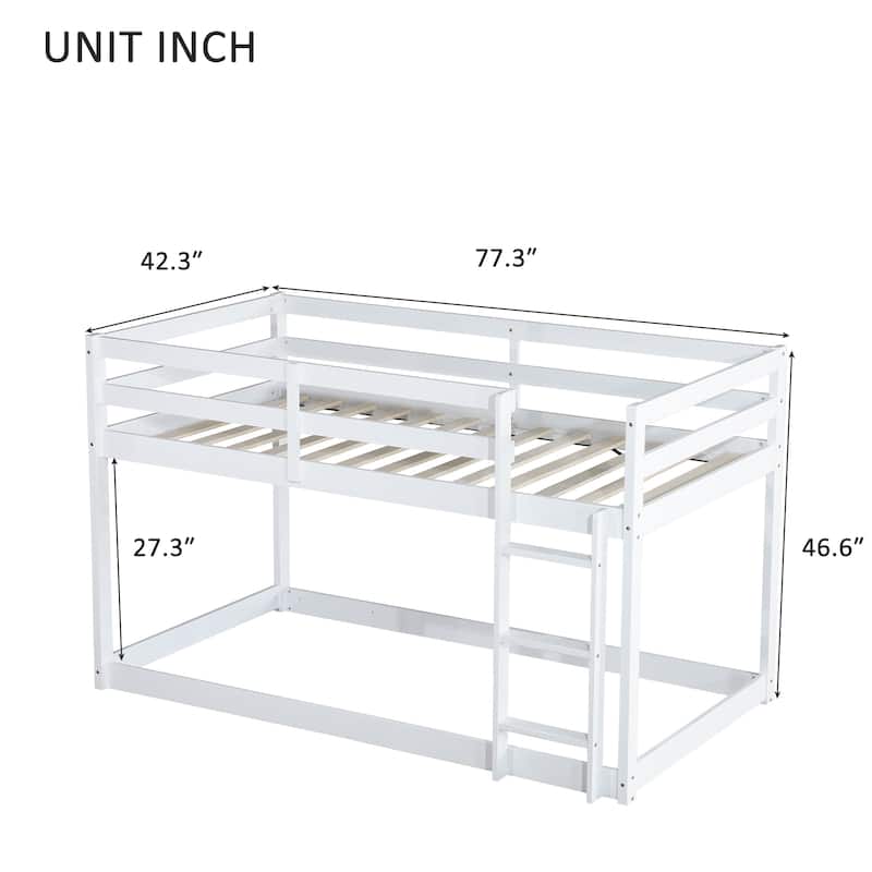 White Twin over Twin Size Solid Rubber Wooden Loft Bed