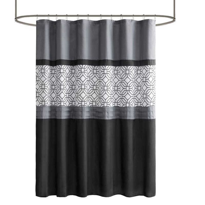Shane Embroidered and Pieced Shower Curtain by 510 Design