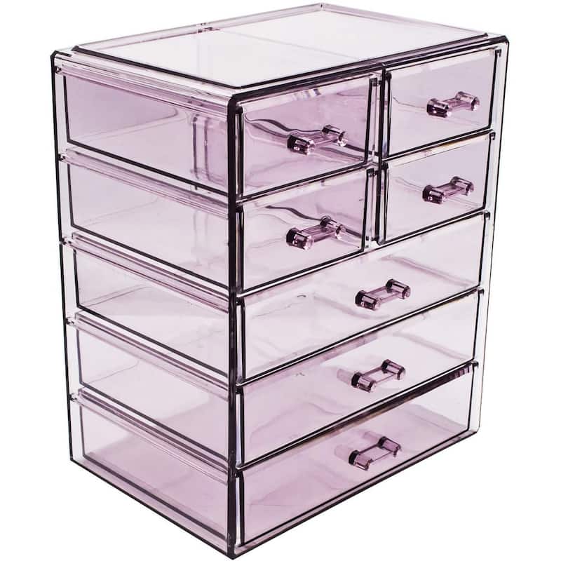 Sorbus Cosmetics and Jewelry Big Storage Case Display - Stylish Vanity, Bathroom Case (3 Large, 4 Small Drawers) - Purple