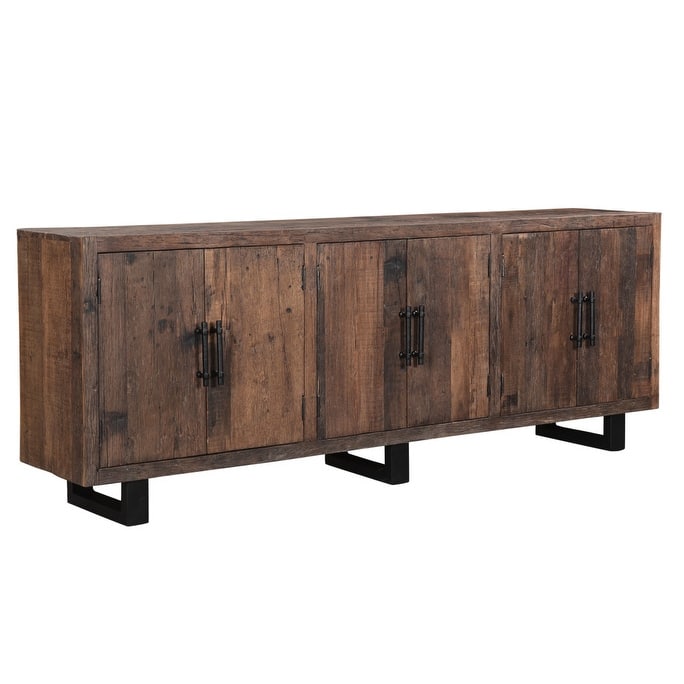 HomeRoots 100" Dark Brown Distressed Reclaimed Wood Sideboard with Six Doors - 100.00 in. x 36.00 in. x 18.00 in.
