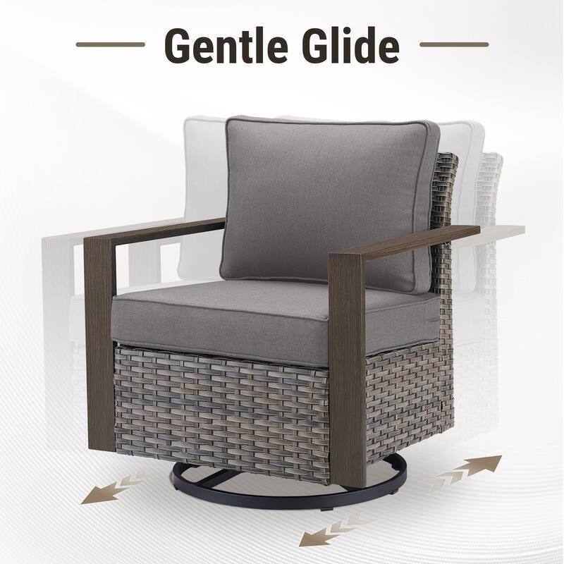 Meyreso 3-Piece Wicker Swivel Glider Fire Pit Set with Plush 4.5" Olefin Cushions