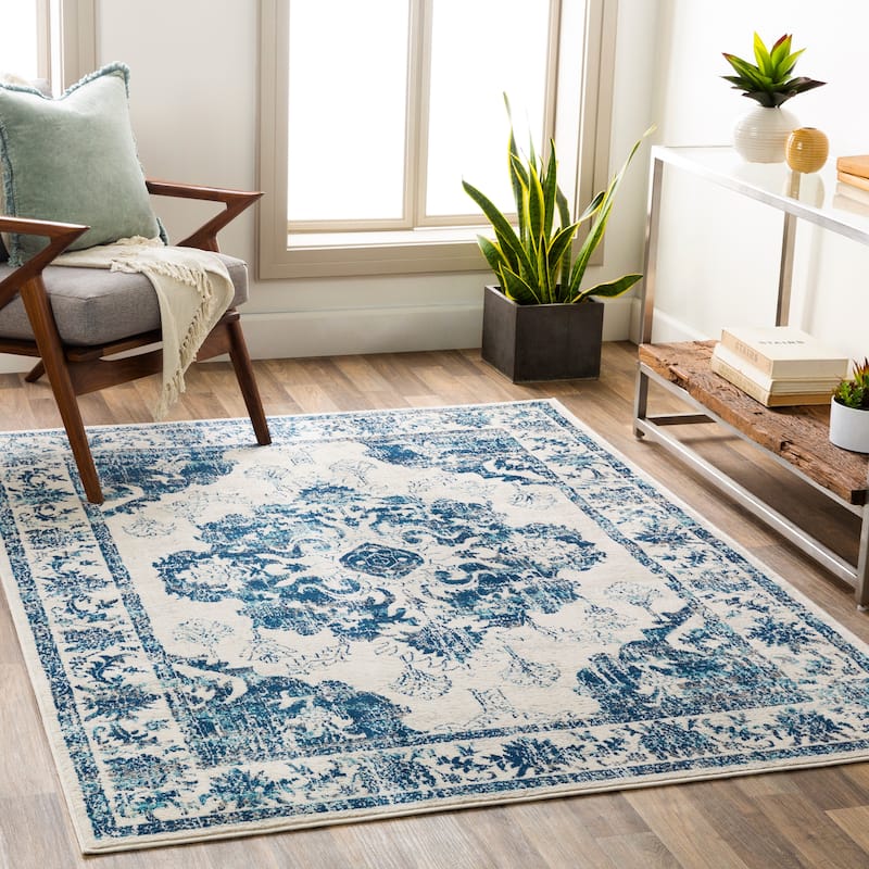 Livabliss Bellflower Distressed Oriental Area Rug - 6'7" x 9' - Blue