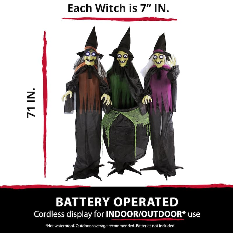 Haunted Hill Farm Life-Size Animatronic Witches, Indoor/Outdoor Halloween Decoration, Light-up Eyes, Poseable