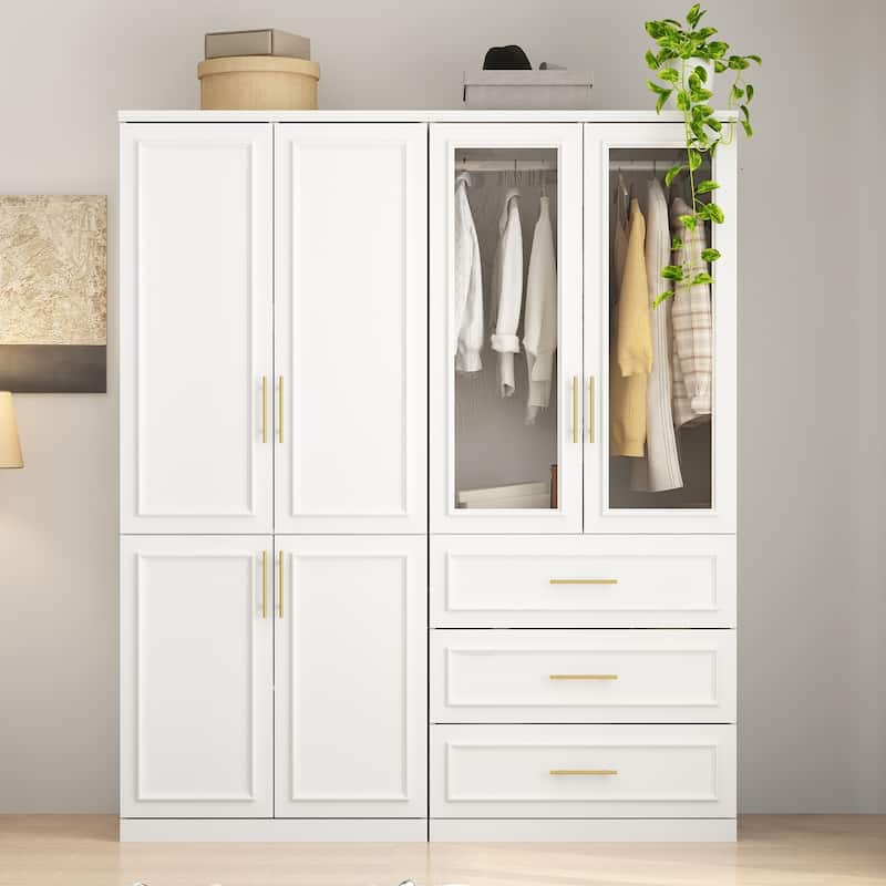 74.8"H Large Modular Wardrobe Cloest Armoire Cabinet Glass Door - 63.6"W