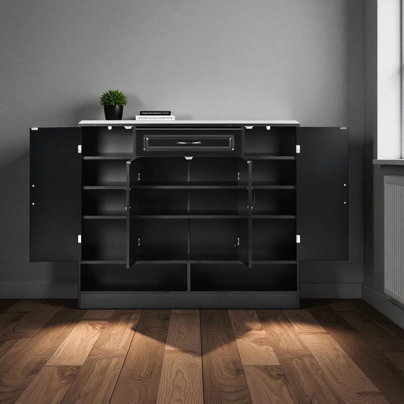 47.2" Modern Shoe Storage Cabinet with Adjustable Shelves, Minimalist Freestanding Shoe Organizer with Drawer for Entryway