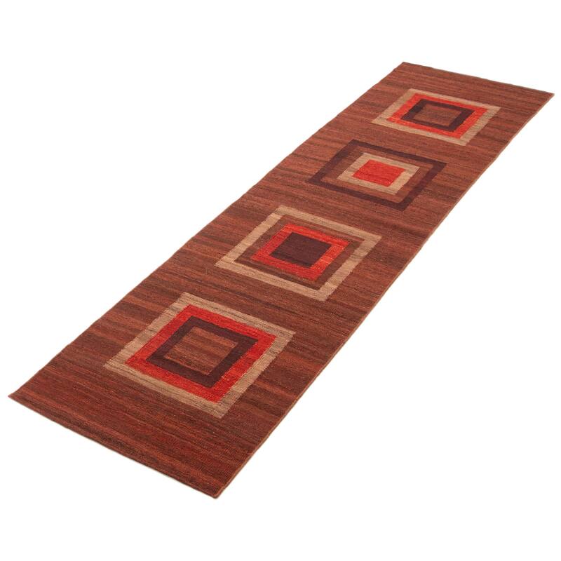 ECARPETGALLERY Flat-Weave Natural Dark Brown Wool Tapestry Kilim - 2'7 x 10'7