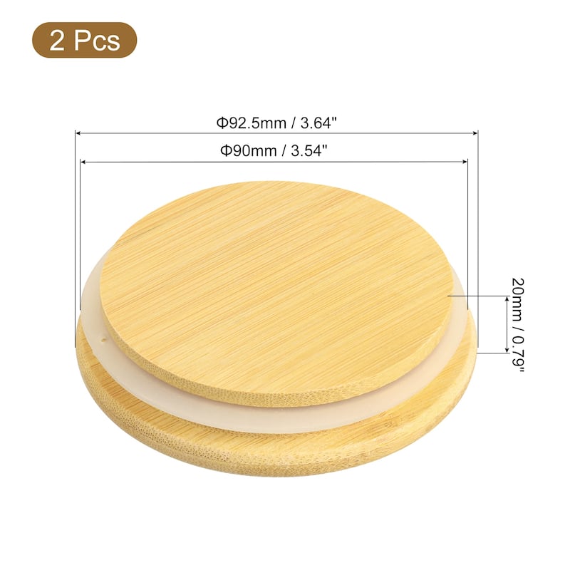 2Pcs Bamboo Lids with Silicone Sealing Rings, Wooden Mason Jar Lids