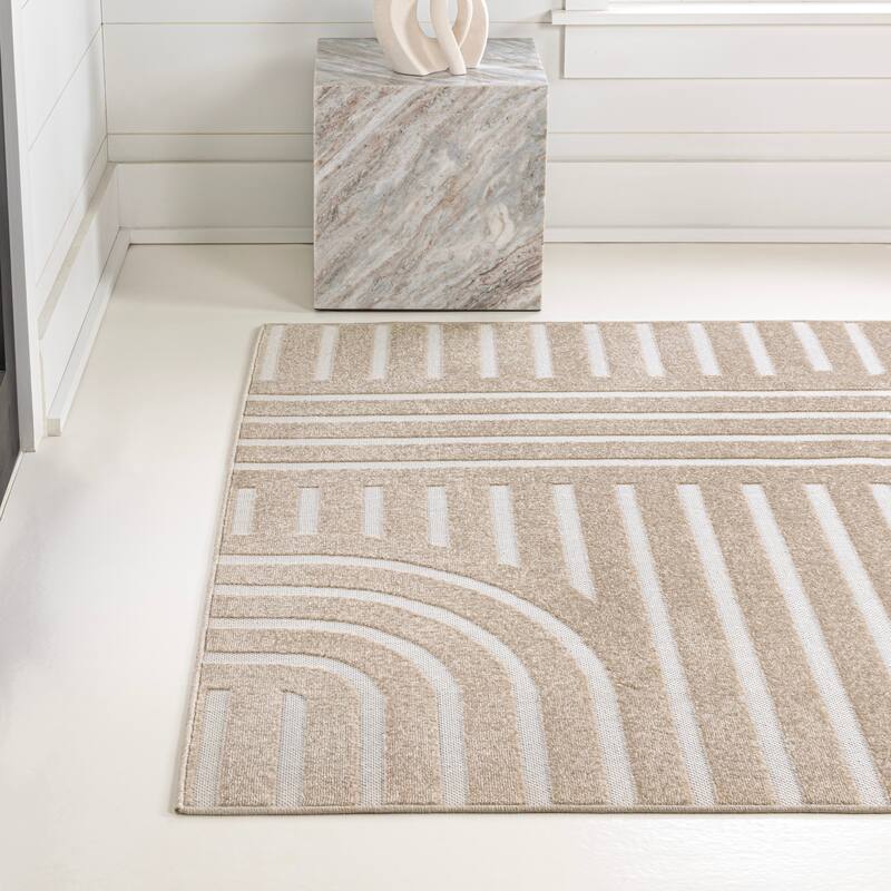 JONATHAN Y Finn High-Low MidCentury Modern Arch Stripe Two-Tone Indoor/Outdoor Rug