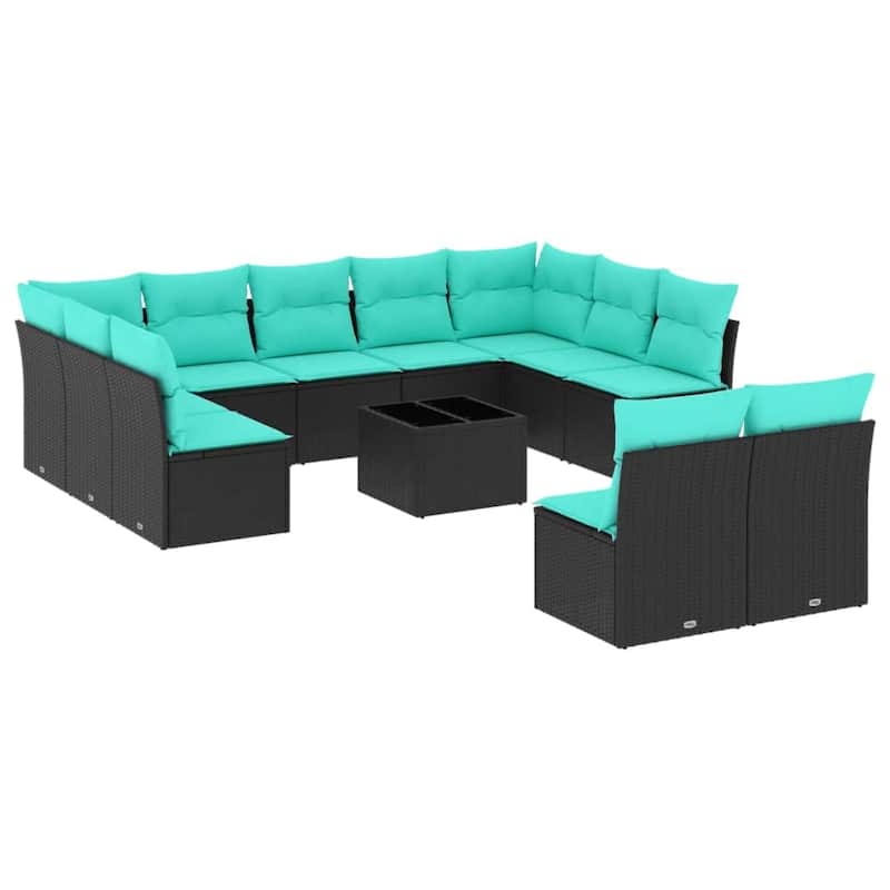 vidaXL 11 Piece Patio Sofa Set with Cushions Black Poly Rattan