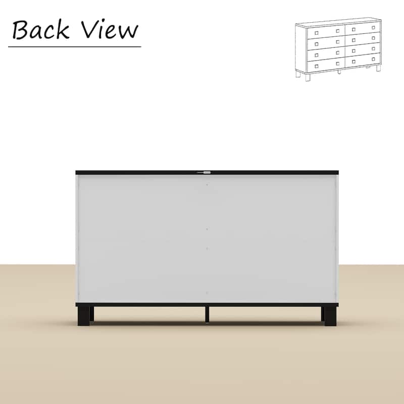 63" Modern 8 Drawer Dresser, Black & White Double Wide Bedroom Storage Chest