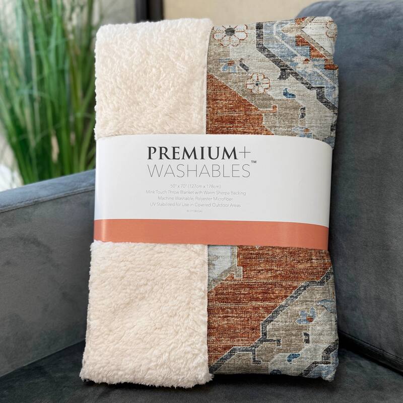 Premium Machine Washable ASB91 Boho Traditional Sherpa Throw Blanket