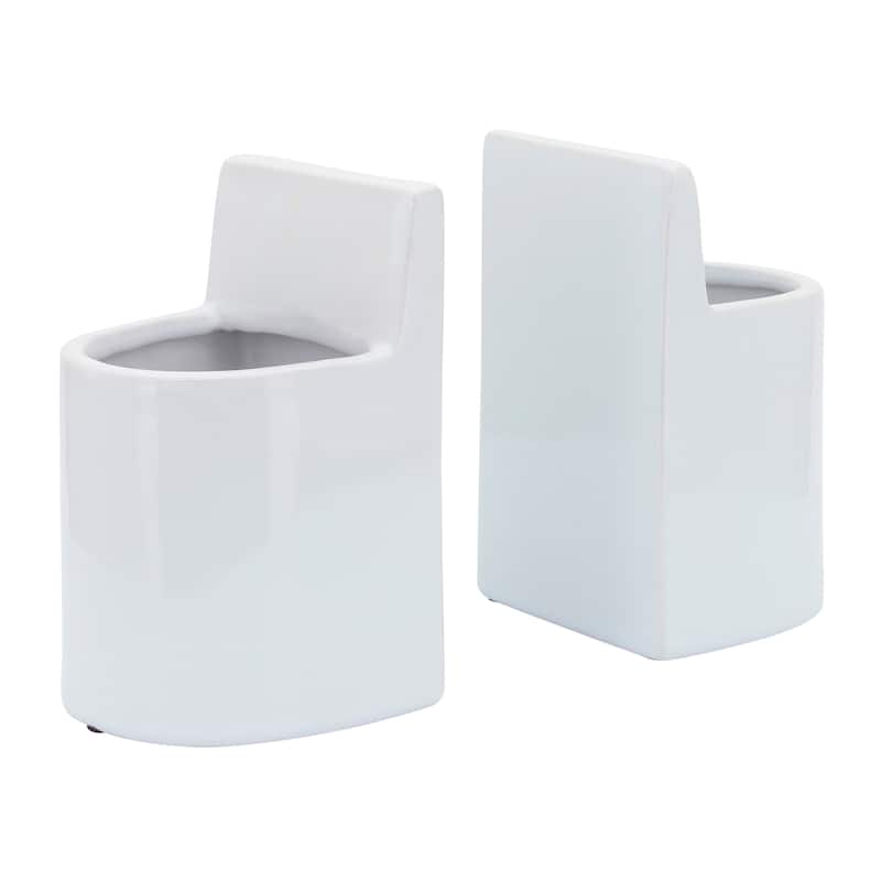 Sagebrook Home Ceramic 6" Pouch Bookends - 4" x 4" x 6" - White