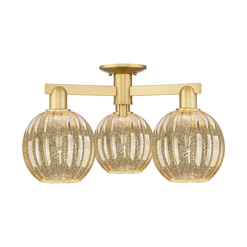 Innovations Lighting Downtown Urban - Preston - 3 Light 25" Globe Shade Semi-Flush Mount