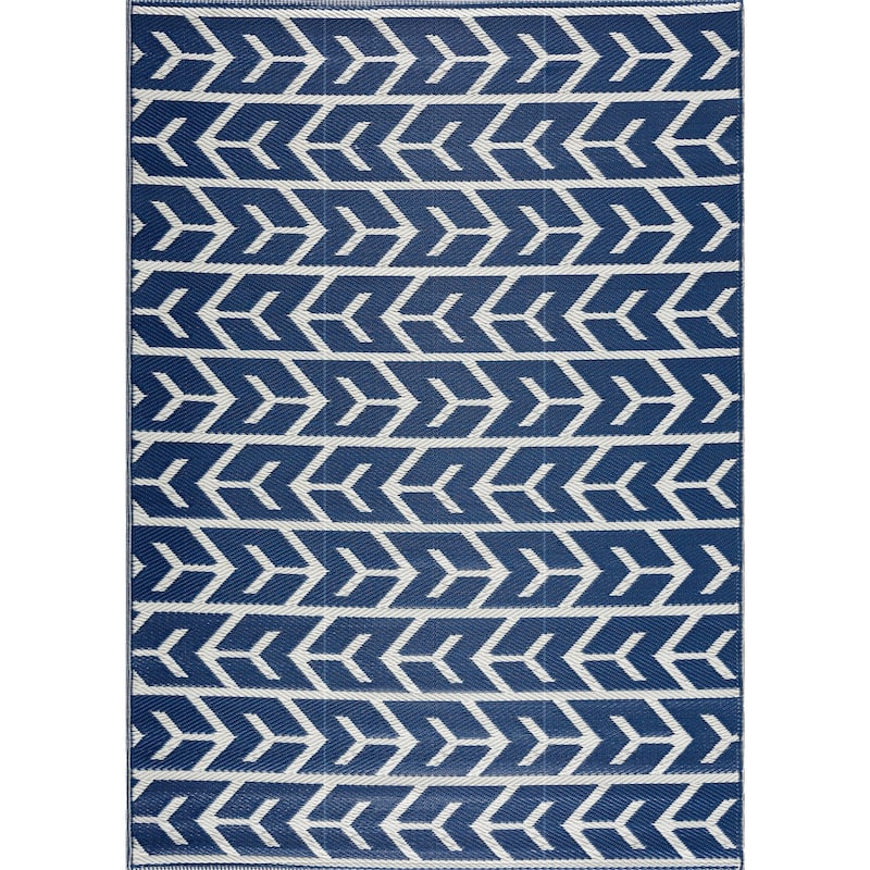 Playa Rug Outdoor Recycled Reversible Plastic Folded Mat/Rug Amsterdam Collection Lightweight & Weather, Water and UV Resistant - 5'x7' - Navy&Crème