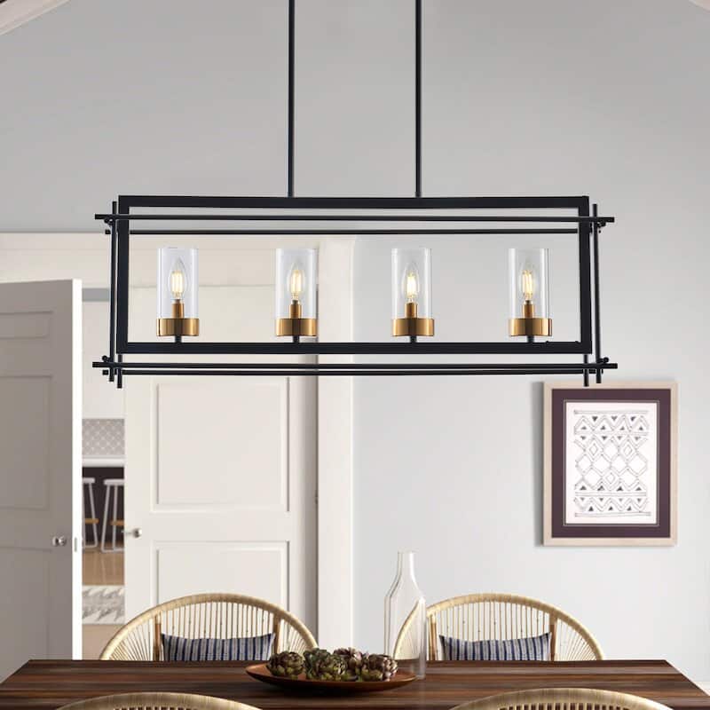 4-Lights Modern Fashion Rectangle Kitchen Island Lights - 34.3"D×10.2"W×85"H (Adjustable)