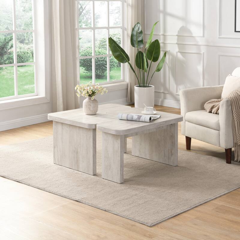 Rectangle Wood Detachable Coffee Table White Washed End Table, Simple Side Table Sofa Table Center Table