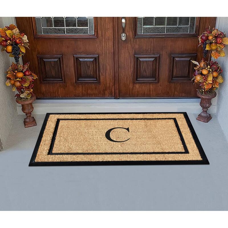 A1HC Natural Coir Monogrammed Door Mat for Front Door, Durable Large Outdoor Rug, Heavy Duty Welcome Doormat - 24" X 48"