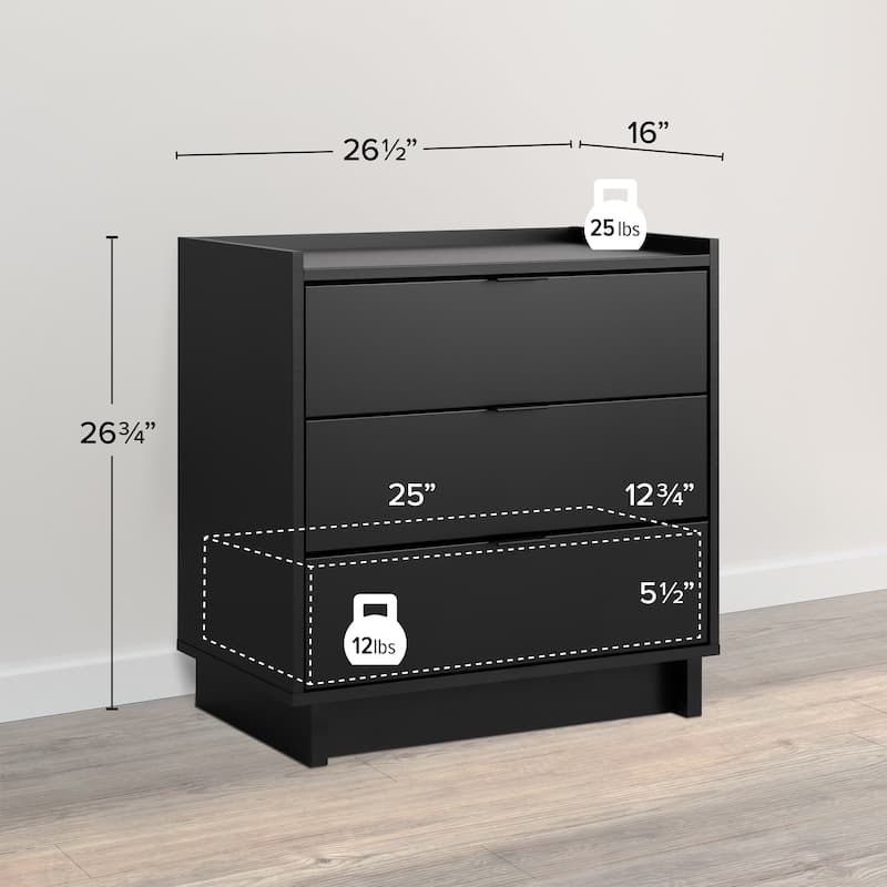 Prepac Simply Modern 3 Drawer 26.5" W Nightstand