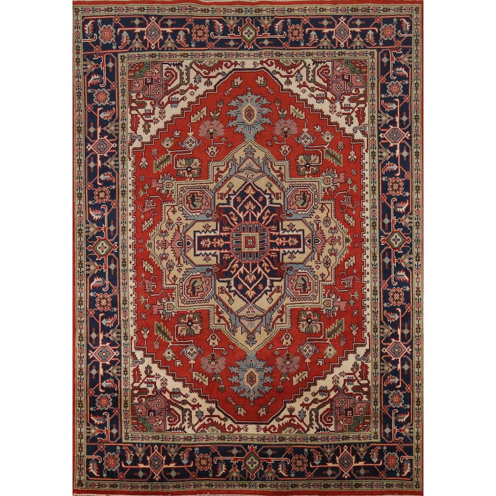 Geometric Heriz Serapi Oriental Area Rug Hand-Knotted Wool Carpet - 7'10"x 9'10"