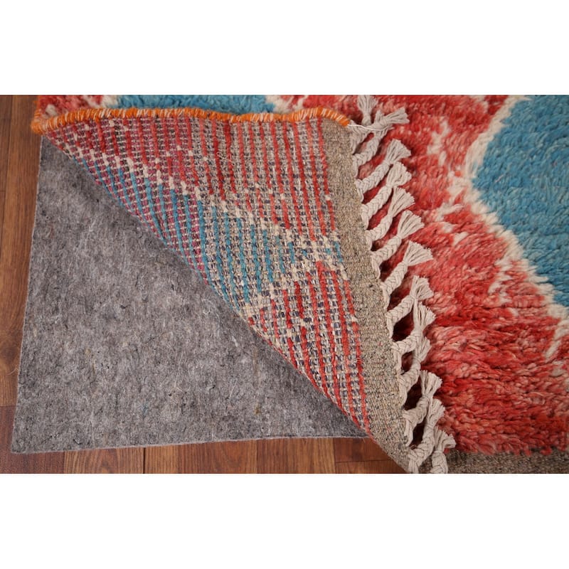 Orange & Blue Plush Moroccan Accent Rug Hand-Knotted Wool Carpet - 2'10" x 5'7"