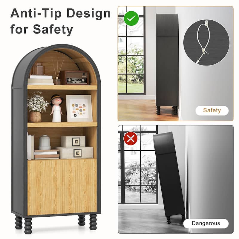 AVAWING 5-Tier Arched Bookcase with Cabinet Doors, Modern Storage Bookshelf for Living Room & Office