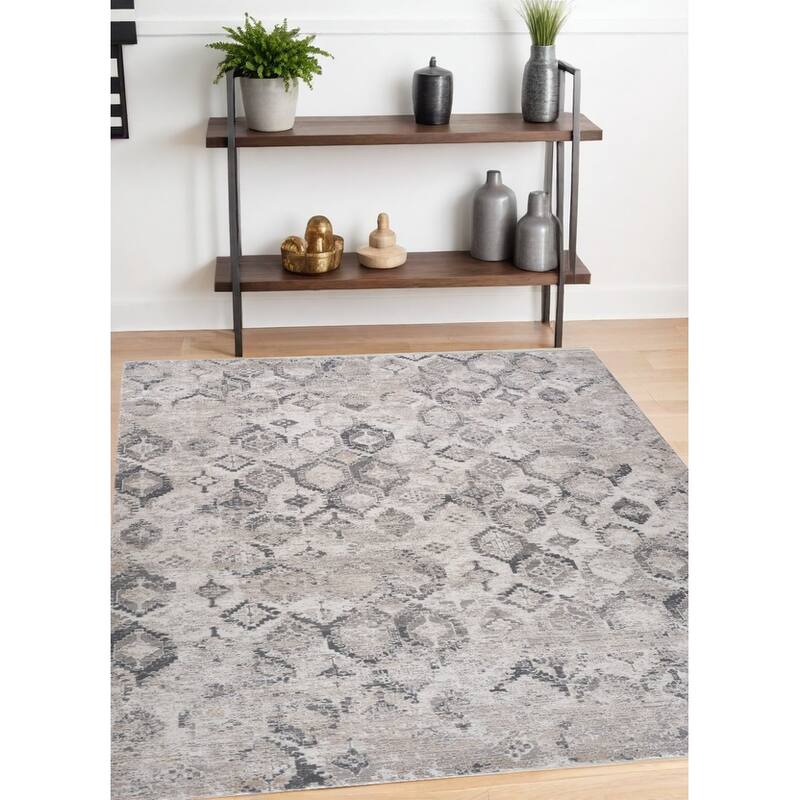 Bigi Distressed Abstract Modern Stain Resistant Woven Area Rug By HomeRoots - 4' X 6' - Cream/Onyx - Rectangle