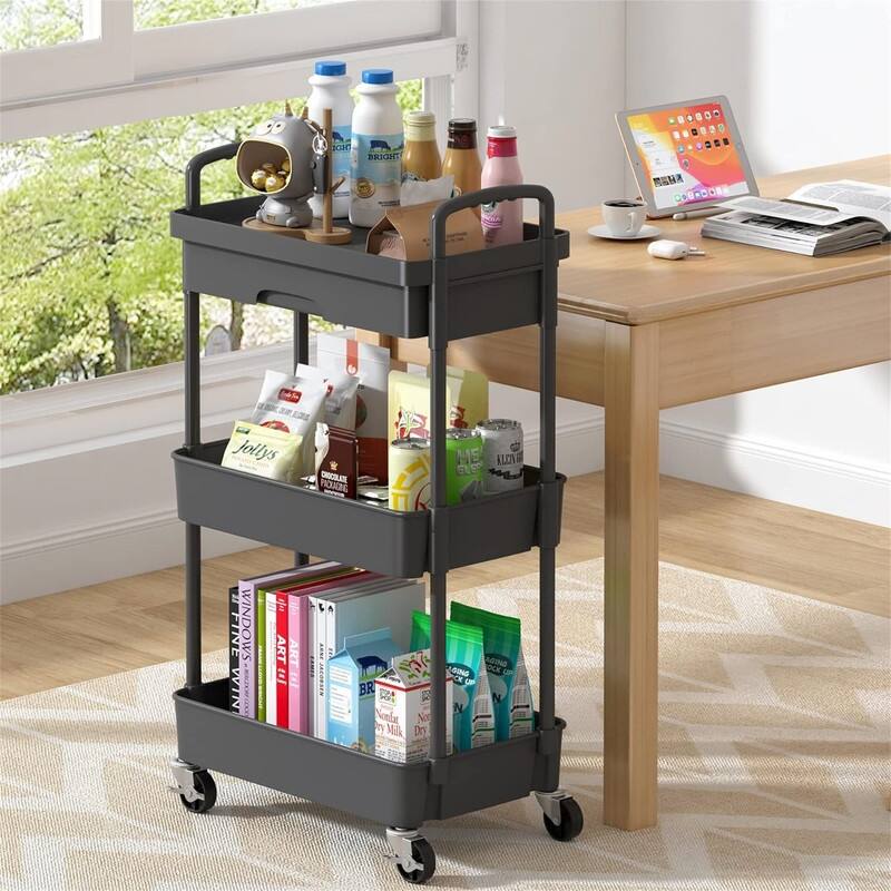 3-Tier Rolling Cart - 11.41"D x 15.35"W x 30.71"H