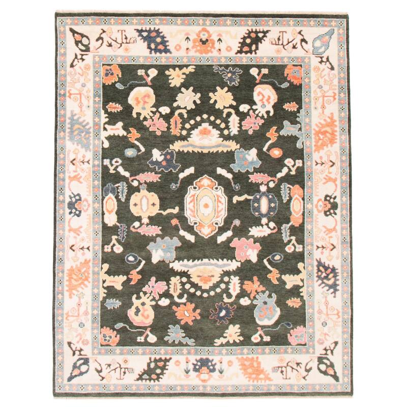ECARPETGALLERY Hand-knotted Modern Oushak Dark Green Wool Rug - 7'10 x 9'11