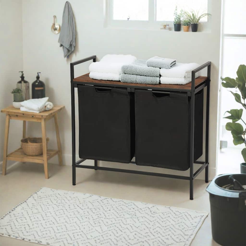 Homy Casa Laundry Hamper with Removable Fabric Bin & Wood Top