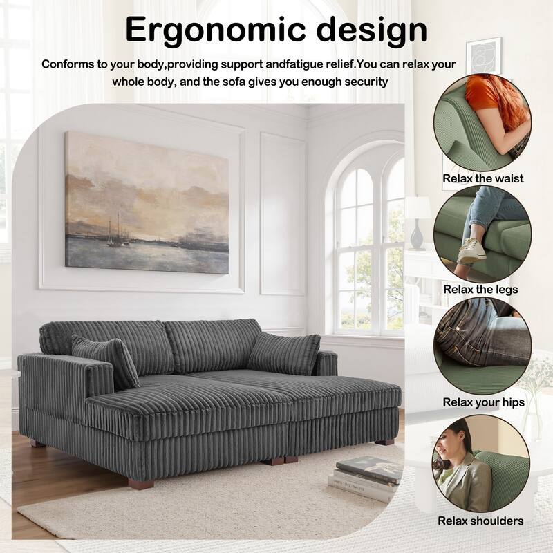 Sophia 84" W Plush Corduroy Chaise Lounge Modular Sectional Sofa