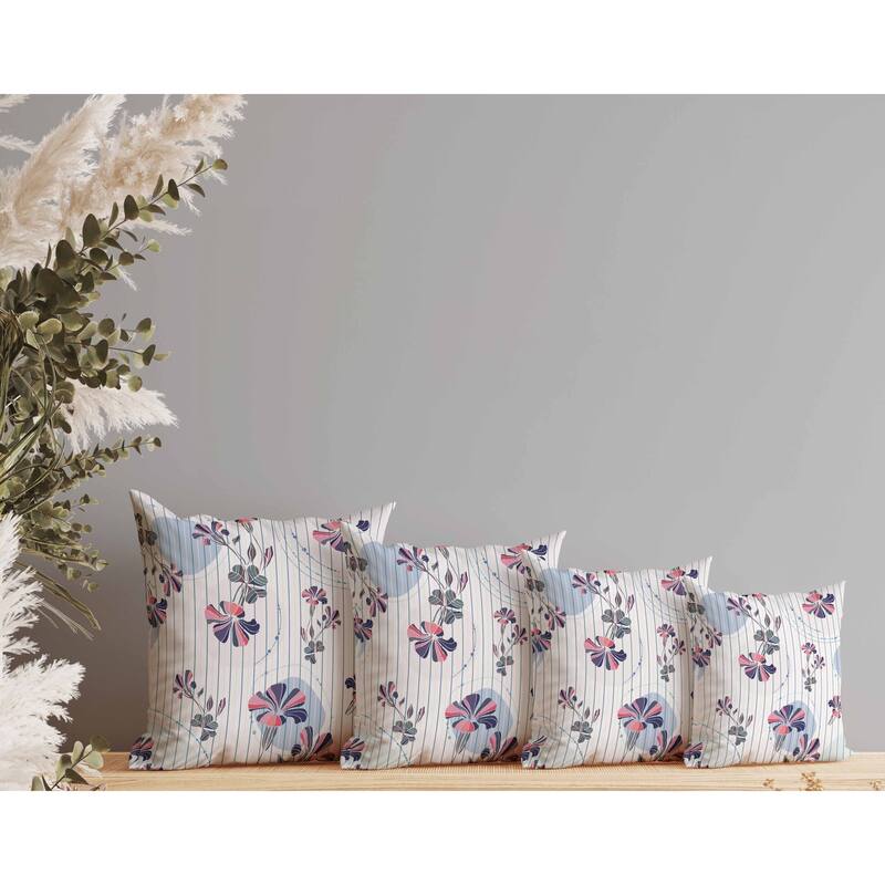 Circular Garden Faux Suede Reversible Throw Pillow OffWhite and Blue