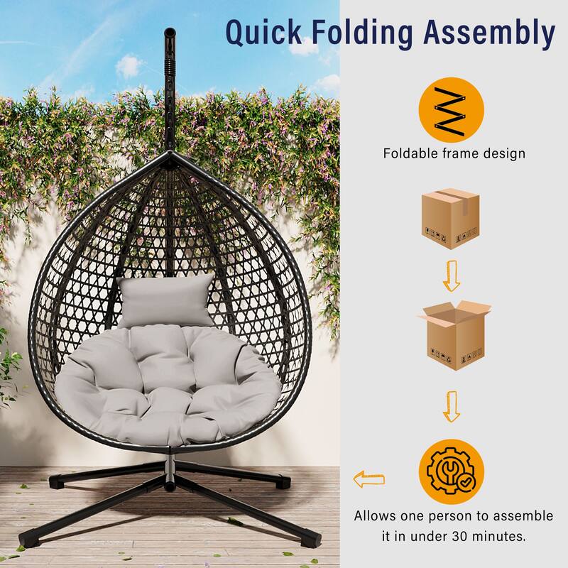 Durable Hanging Hammock Chair with Stand and Removable Cushion