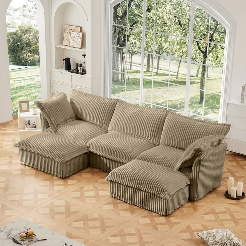 Upholstered Sofa for Living Room, U-Shaped Modular Sectional Sofa, Deep Seat 3-Seater Couch with Multiple Cushions for Apartment - Camel
