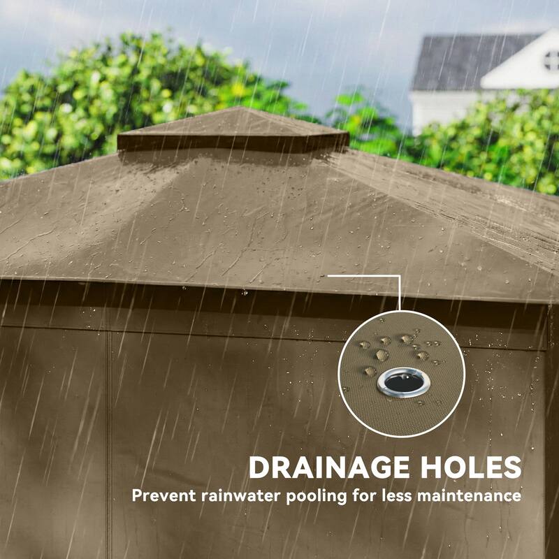 Outsunny 10' x 12' Outdoor Patio Gazebo, Soft Top Gazebo Canopy Shelter with Double Roof, Curtains, Netting, Steel Frame